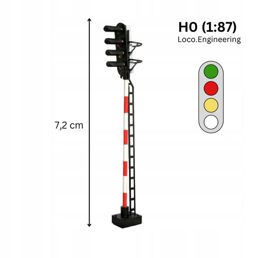 Semafor 4-komorowy H0 zielony, czerwony, pomarańczowy, biały z długim daszkiem