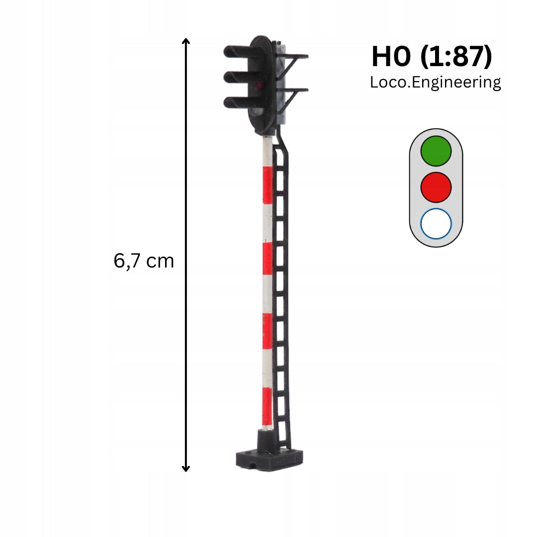 Semafor 3-komorowy H0 zielony, czerwony, biały z długim daszkiem