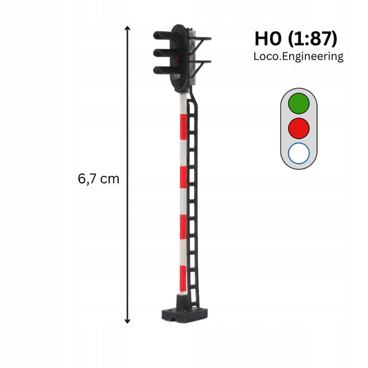Semafor 3-komorowy H0 zielony, czerwony, biały z długim daszkiem
