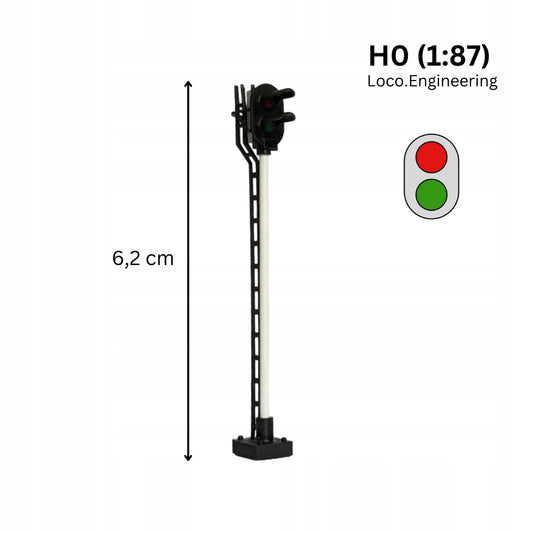 Semafor 2-komorowy H0 czerwony, zielony - bialy z długim daszkiem