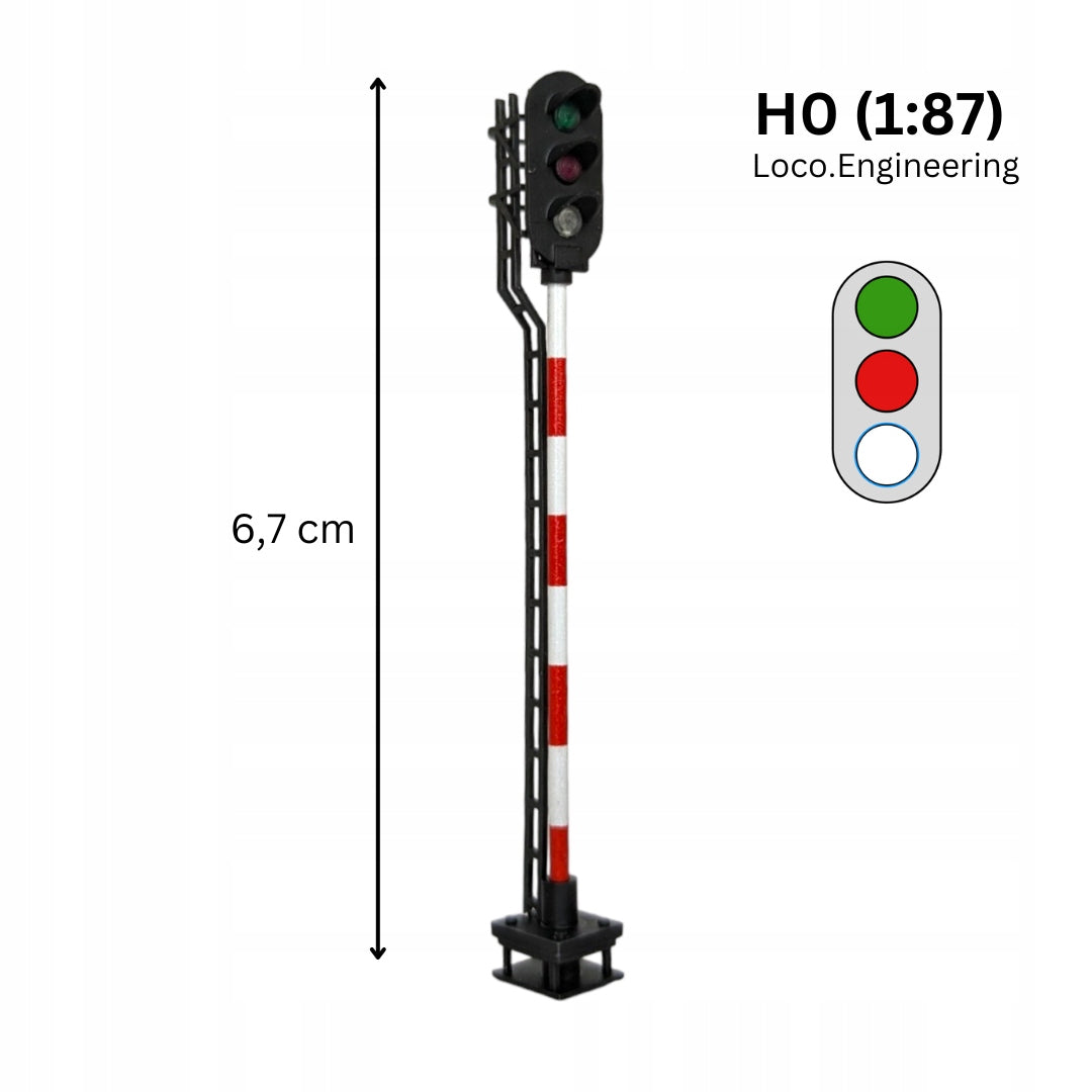 Semafor 3-komorowy H0 zielony, czerwony, biały z krótkim daszkiem