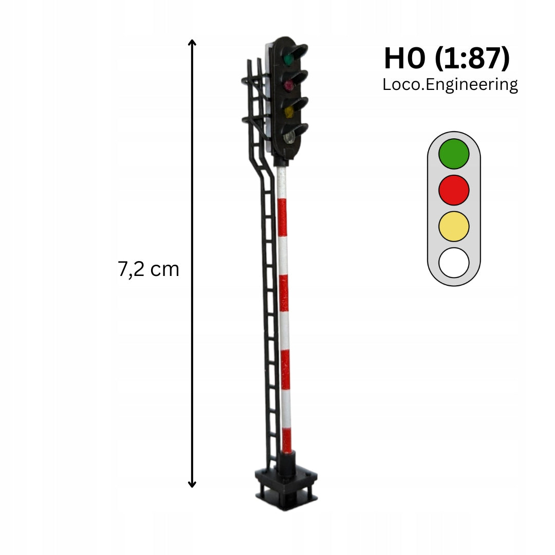 Semafor 4-komorowy H0 zielony, czerwony, pomarańczowy, biały z krótkim daszkiem