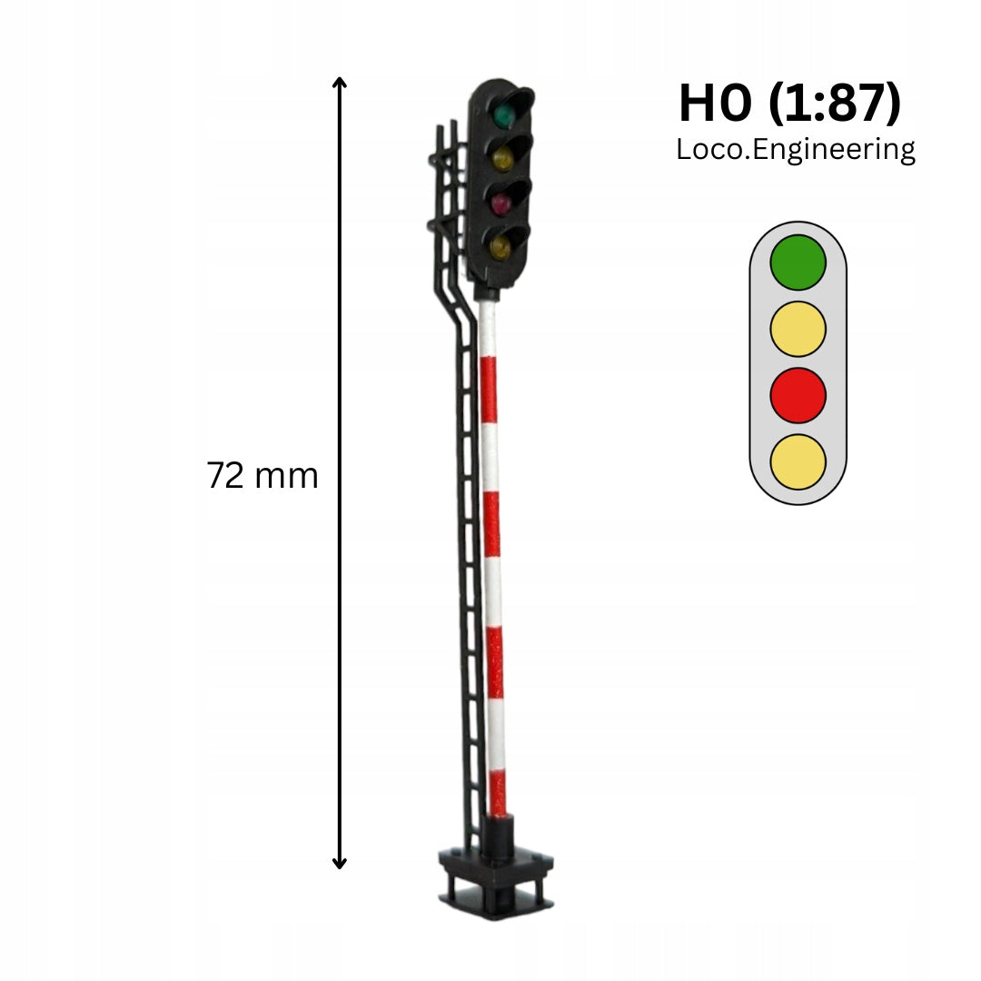 Semafor 4-komorowy H0 zielony, pomarańczowy, czerwony, pomarańczowy z krótkim daszkiem