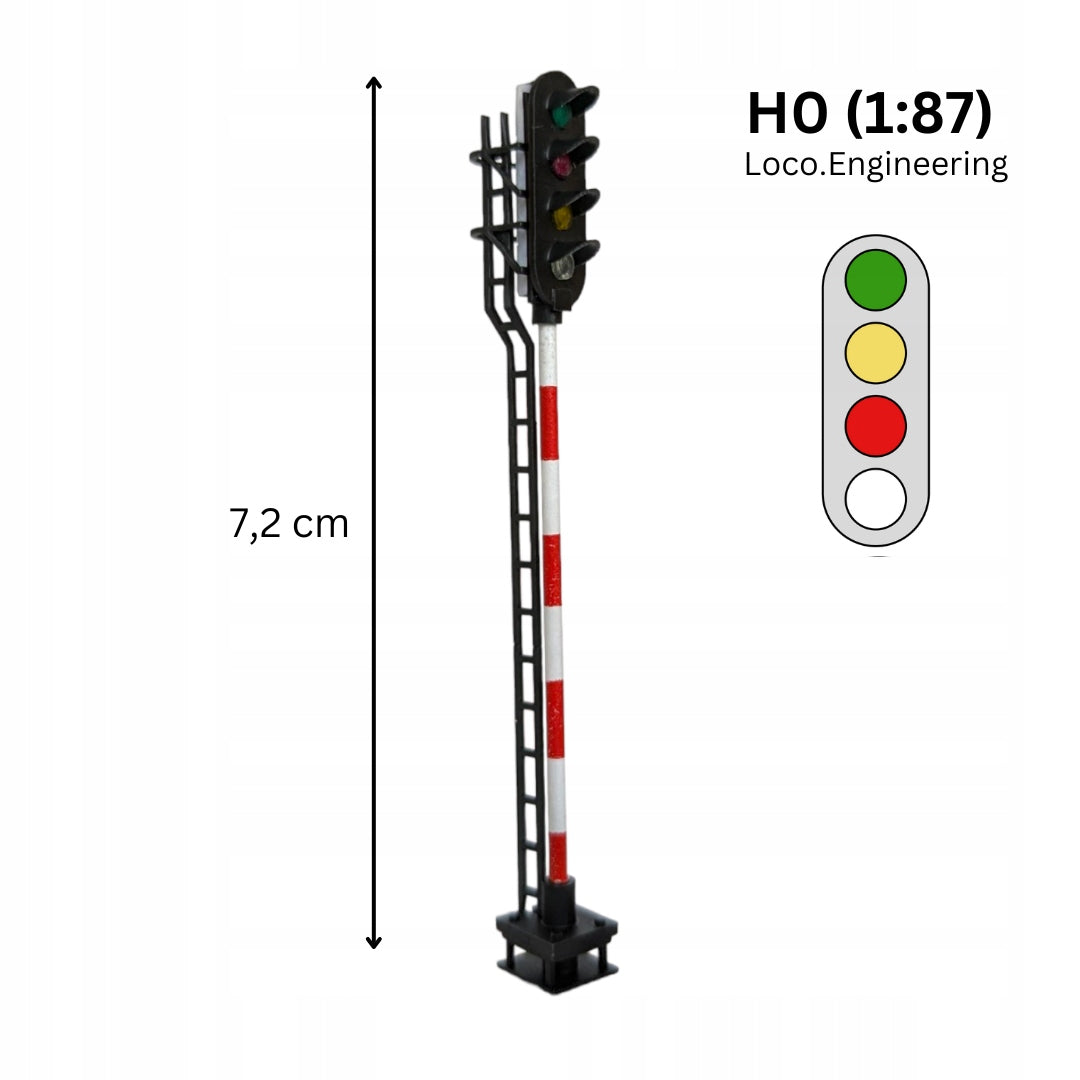 Semafor 4-komorowy H0 zielony, pomarańczowy, czerwony, biały z krótkim daszkiem