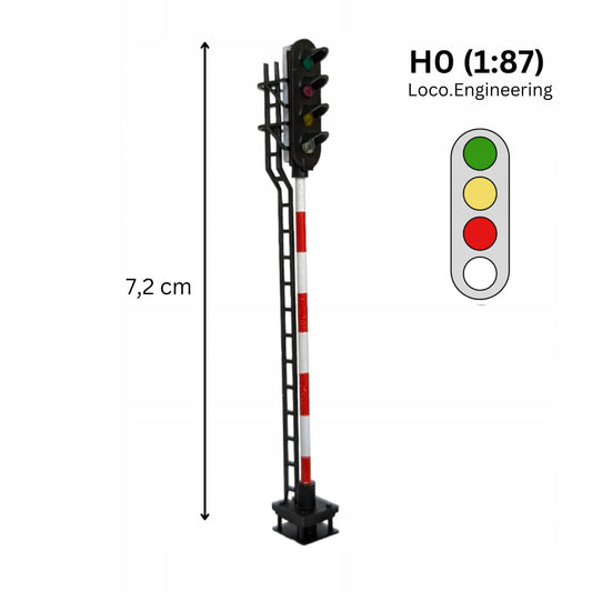 Semafor 4-komorowy H0 zielony, pomarańczowy, czerwony, biały z krótkim daszkiem
