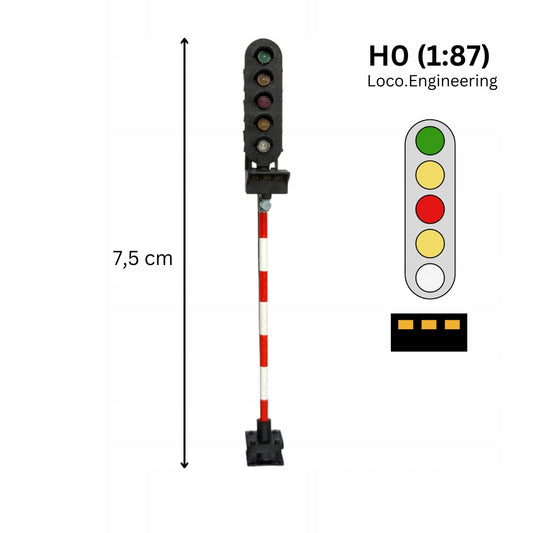Semafor 5-komorowy H0 z pasem świetlnym koloru pomarańczowego z krótkim daszkiem