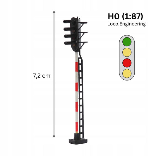 Semafor 4-komorowy H0 zielony, pomarańczowy, czerwony, pomarańczowy z długim daszkiem