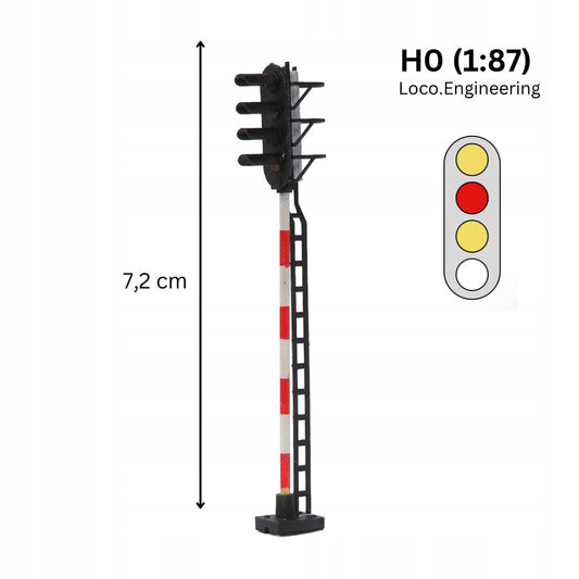 Semafor 4-komorowy H0 pomarańczowy, czerwony, pomarańczowy, biały z długim daszkiem