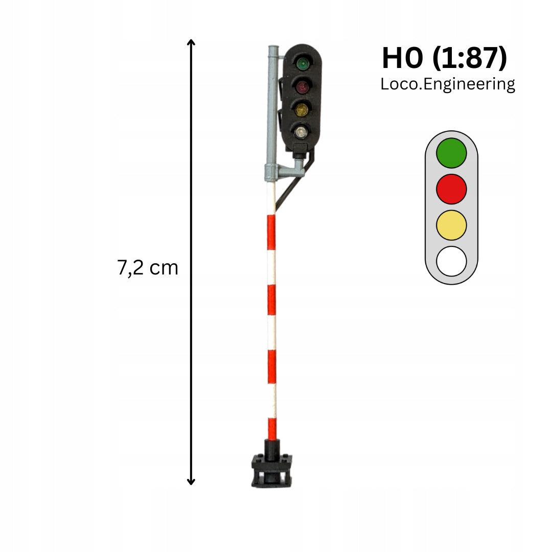 Semafor 4-komorowy H0 prawy zielony, czerwony, pomarańczowy, biały z krótkim daszkiem