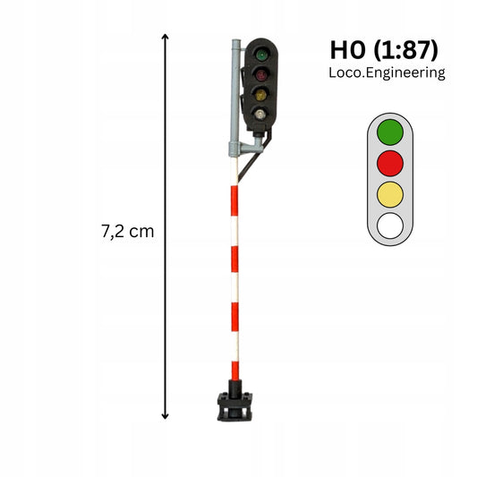 Semafor 4-komorowy H0 prawy zielony, czerwony, pomarańczowy, biały z krótkim daszkiem