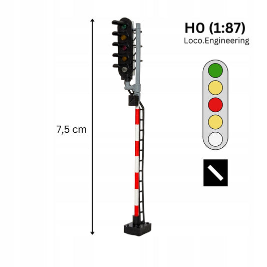 Semafor 5-komorowy H0 lewy ze wskaźnikiem W24 z długim daszkiem