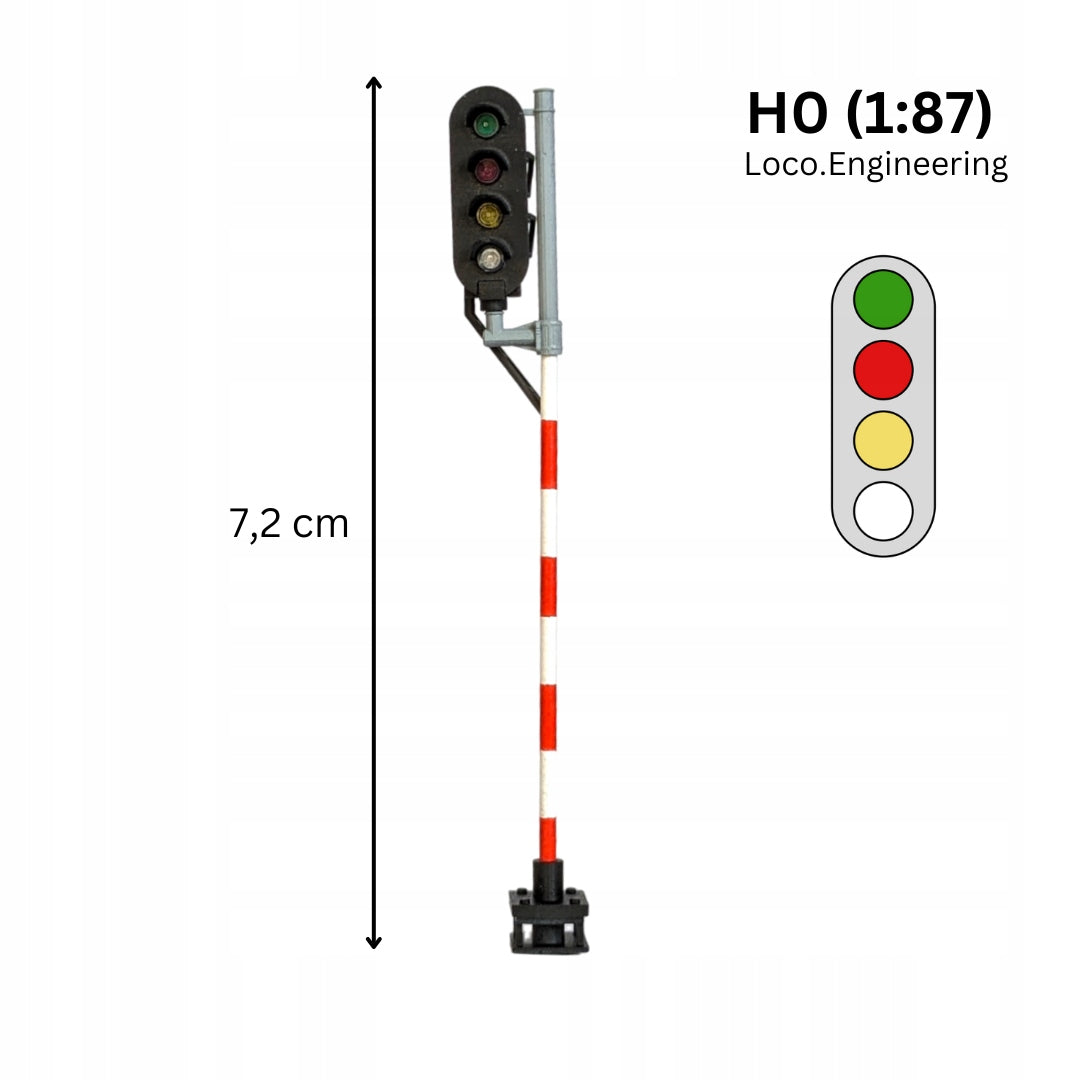 Semafor 4-komorowy H0 lewy zielony, czerwony, pomarańczowy, biały z krótkim daszkiem