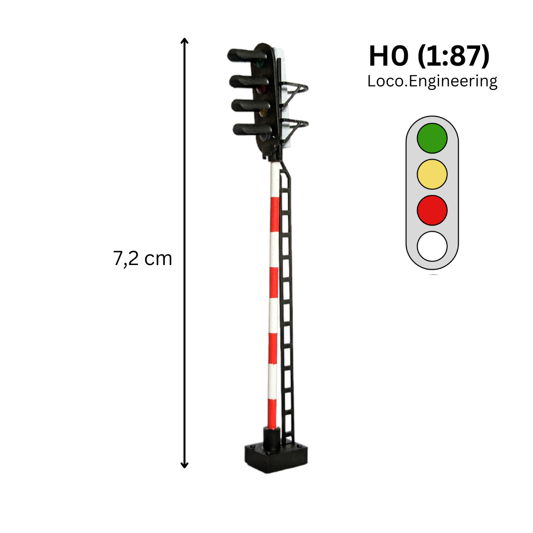 Semafor 4-komorowy H0 zielony, pomarańczowy, czerwony, biały z długim daszkiem