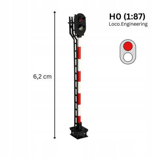 Semafor 2-komorowy H0 czerwony, biały z krótkim daszkiem