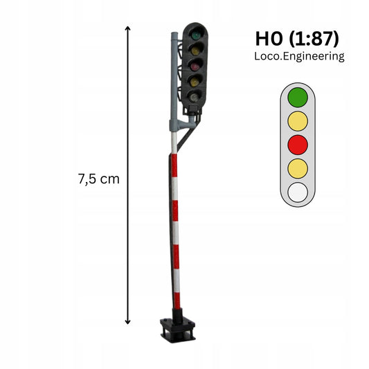 Semafor 5-komorowy H0 prawy z krótkim daszkiem