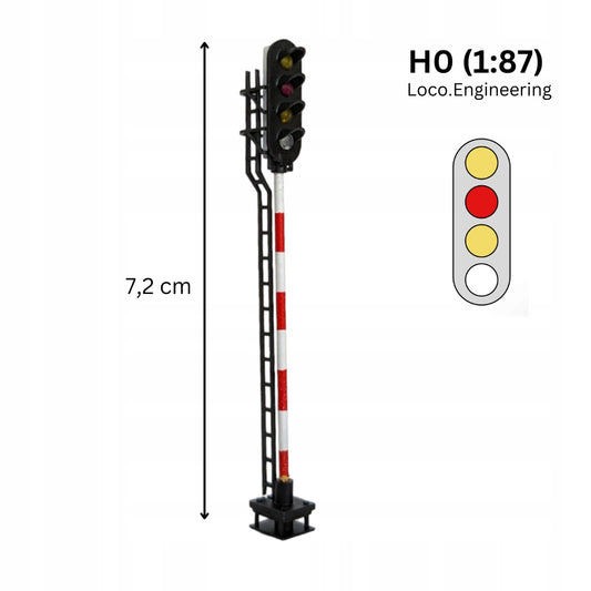 Semafor 4-komorowy H0 pomarańczowy, czerwony, pomarańczowy, biały z krótkim daszkiem